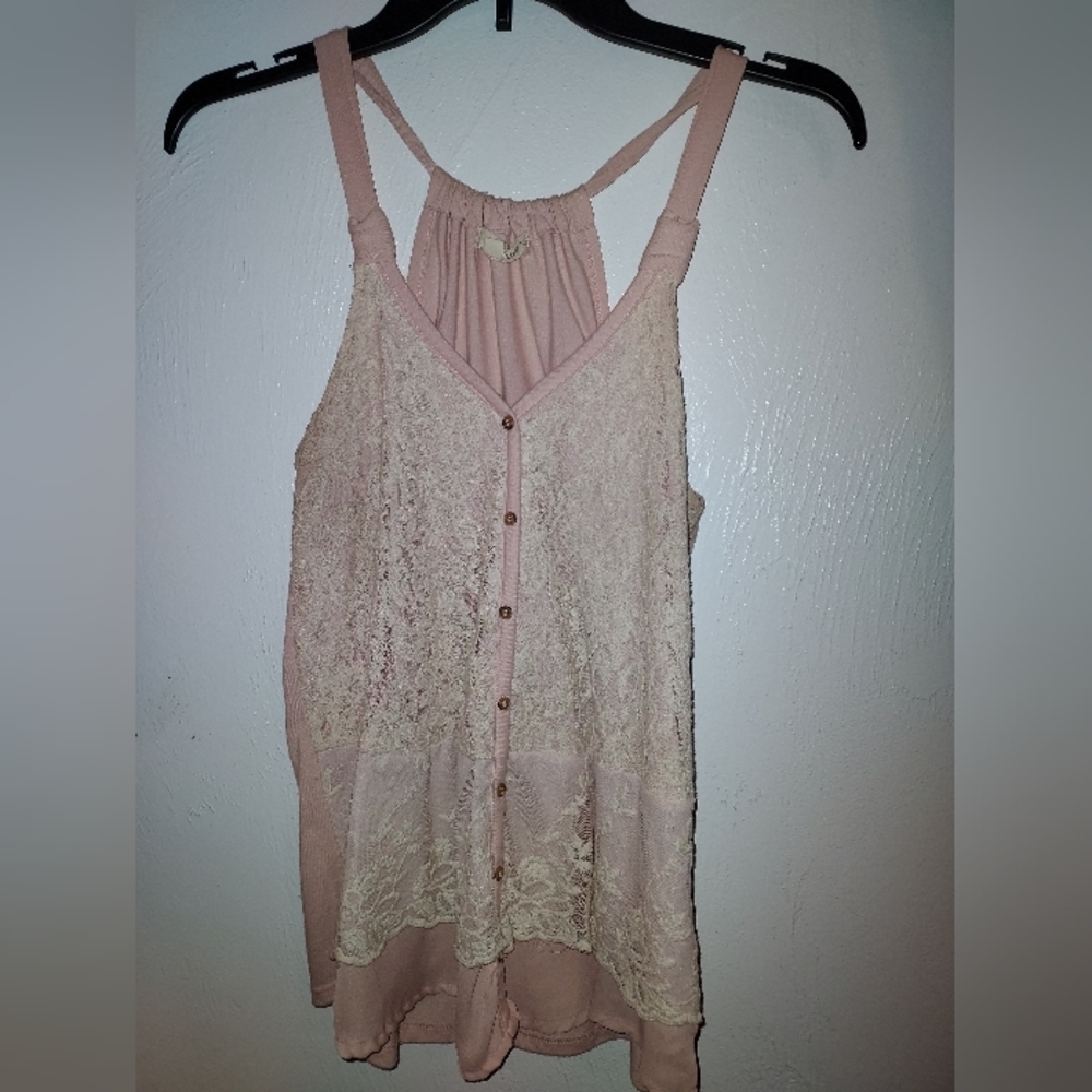 Rewind Women's or Junior's Feminine Lace Tank Top Rose & Cream Size XS